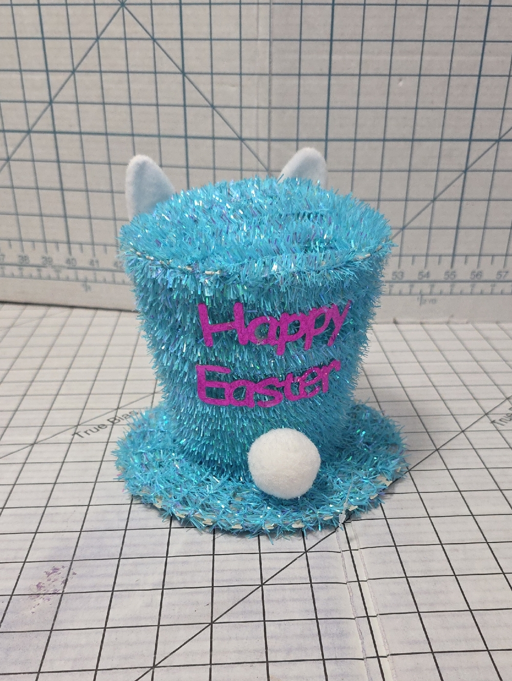 Spring Decor - Easter Bunny Tinsel Hat Table Tree Topper, Blue, NWOT